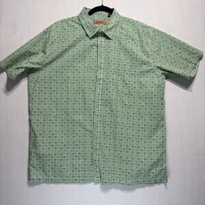 Tori Richard Tiki Print Shirt Mens XL Green White Floral All Over Resort VGUC